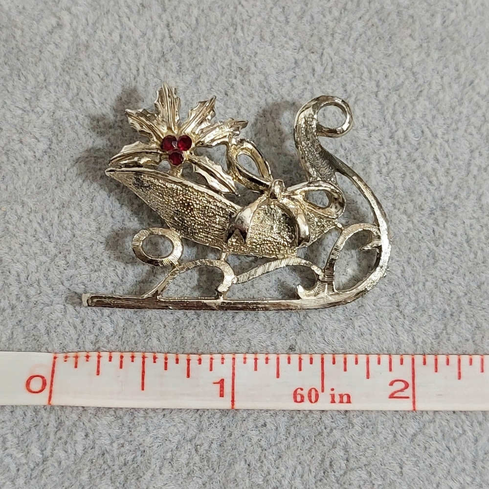 Vintage Christmas Sled Brooch Pin